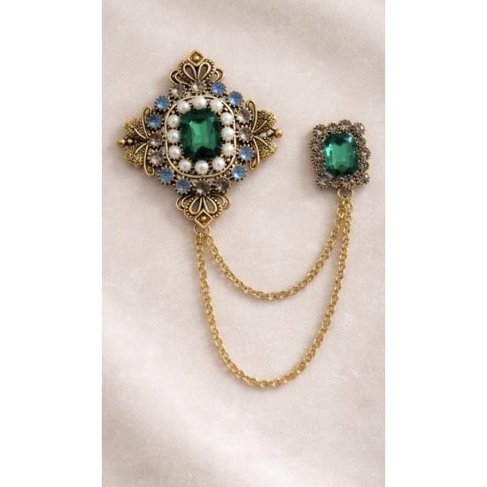 Podwójna broszka vintage – kolor, symetria i styl z charakterem.